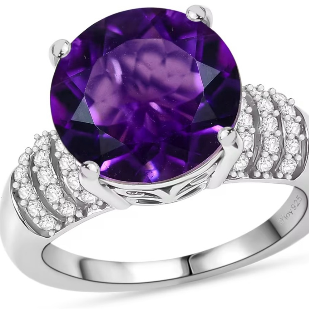African Amethyst and White Zircon 6.50 Carat Ring in Sterling Silver